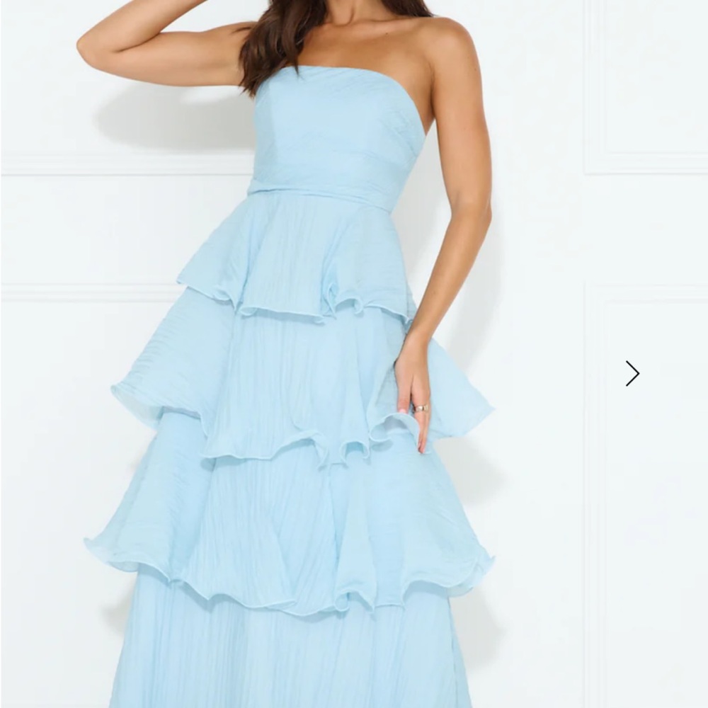 Hello Molly Blue Strapless Tiered Maxi Dress